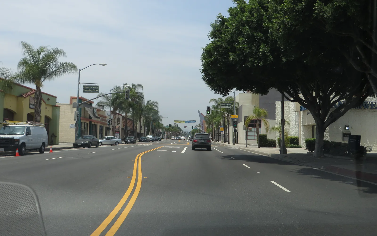 Residential street in a Southern California neighborhood with houses and trees